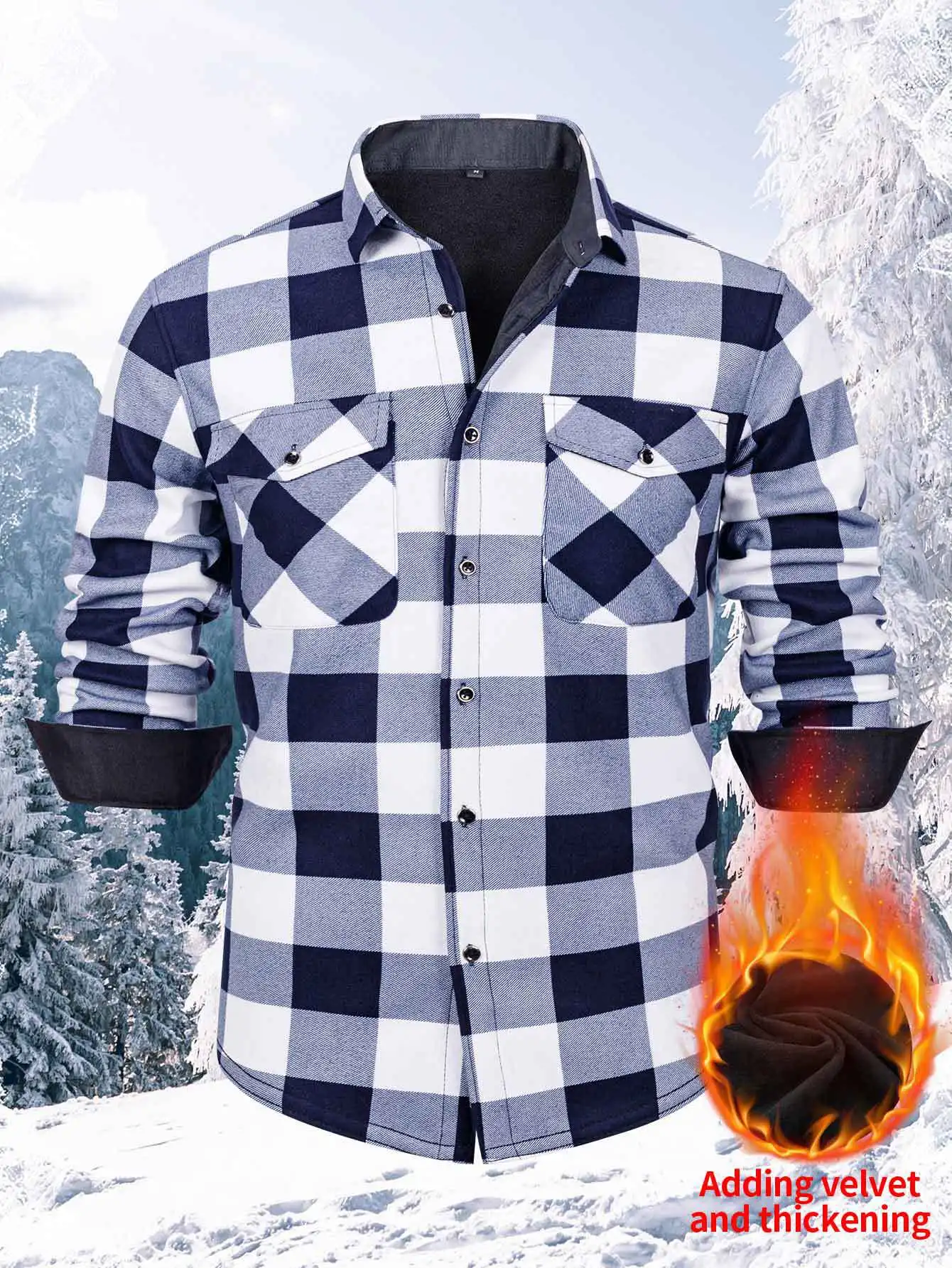 Camisa a cuadros para hombre, ropa de abrigo cálida de franela informal de manga larga, estilo urbano de moda, fibra de poliéster, adecuada para la temporada de invierno