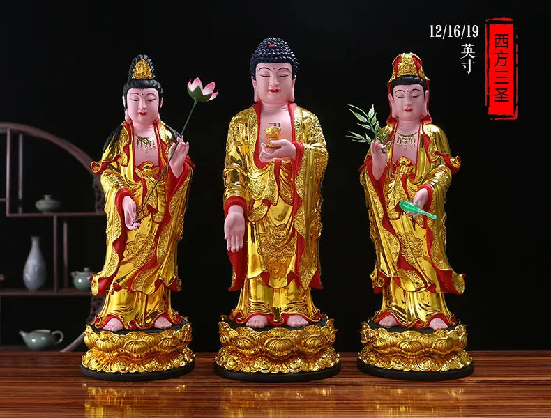 The Three Saints of the West Resin Buddha statue Amitabha Guanyin