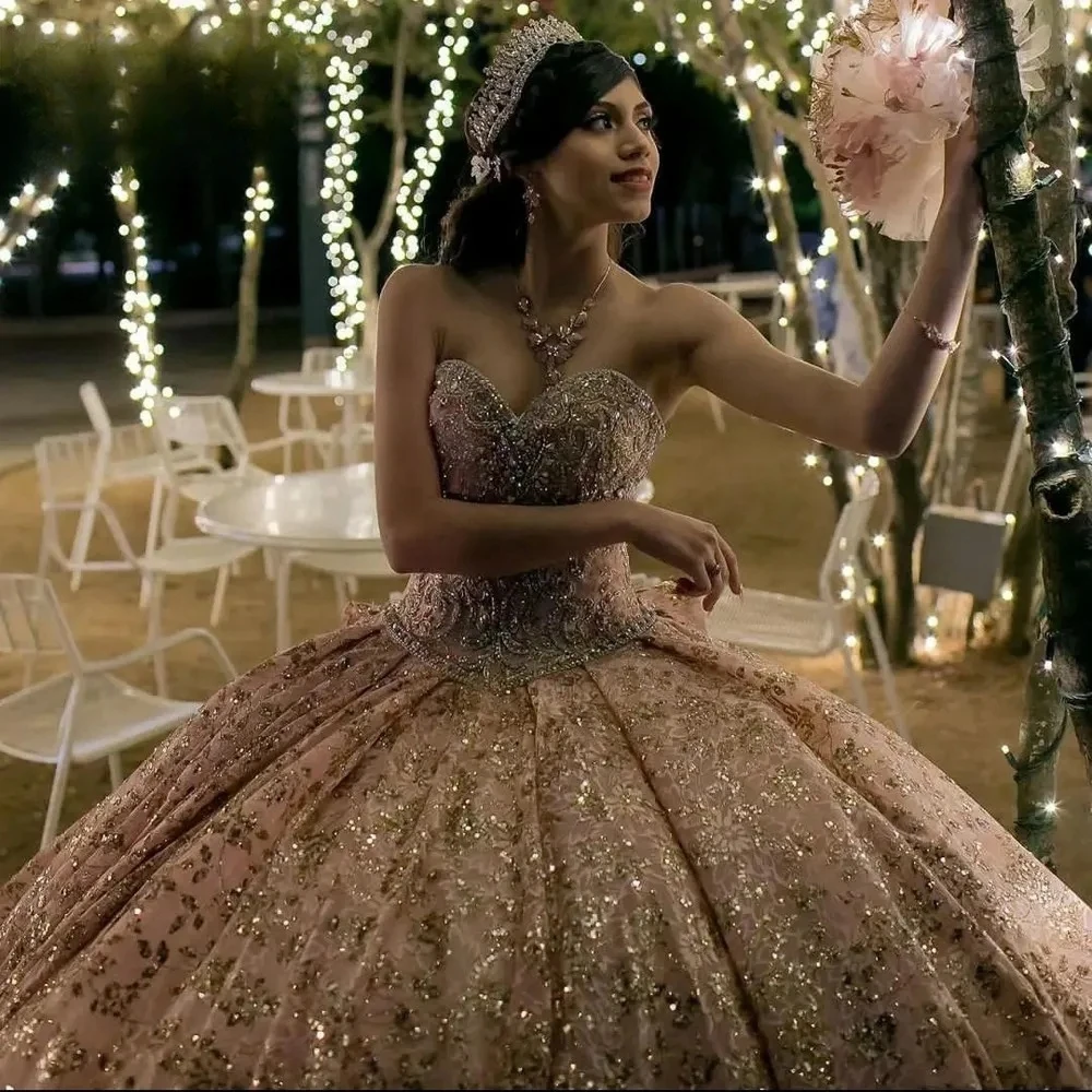 sparkly gold quinceanera dresses Champagne Sparkle Ball Gown Off-the-Shoulder Short Sleeves Quinceanera Dress, Champagne / 12