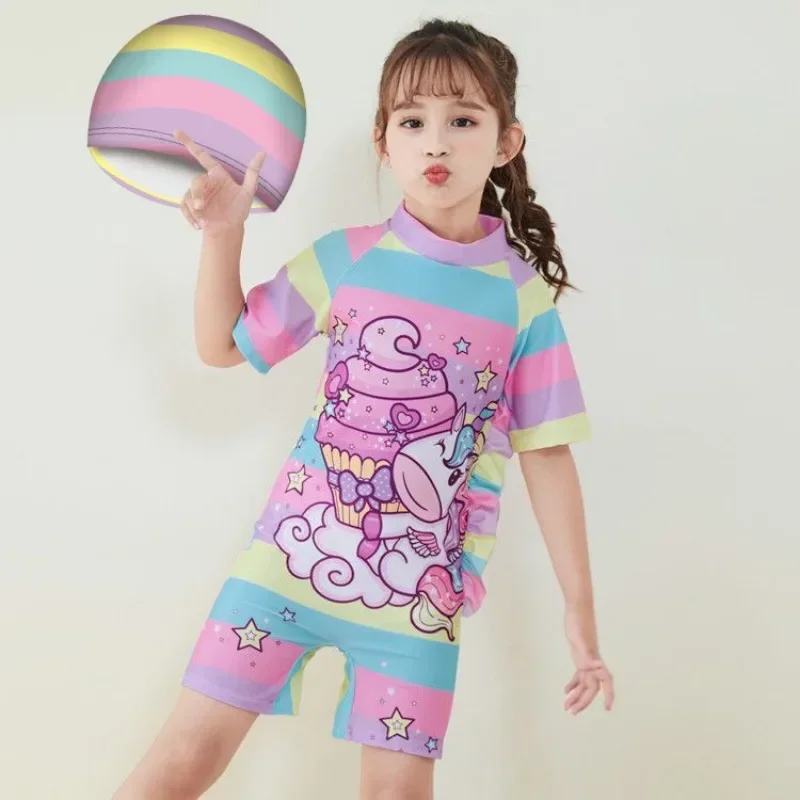 Girl Conservative Swimsuit Cartoon Cute Children's Swimsuit One Piece Girl Short Sleeved Shorts one piece swimsuit children swimsuit children swimsuits
