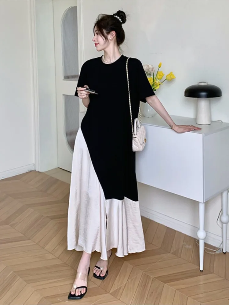 Summer Long Dress Women Irregular Pleated Patchwork Fashion Ruffle Ladies  Dresses Korean Loose Casual Woman Short Sleeve Dress - AliExpress