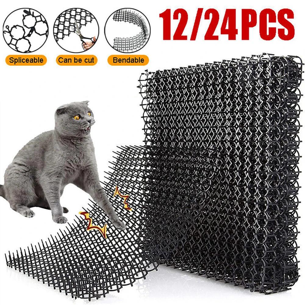 12-24pc Gardening Cat Scat Mat Spike Anti-Cat Prickle Strip Deterrent Repellent Deterrent Keep Cat Dog Away Digging Pet Supplies