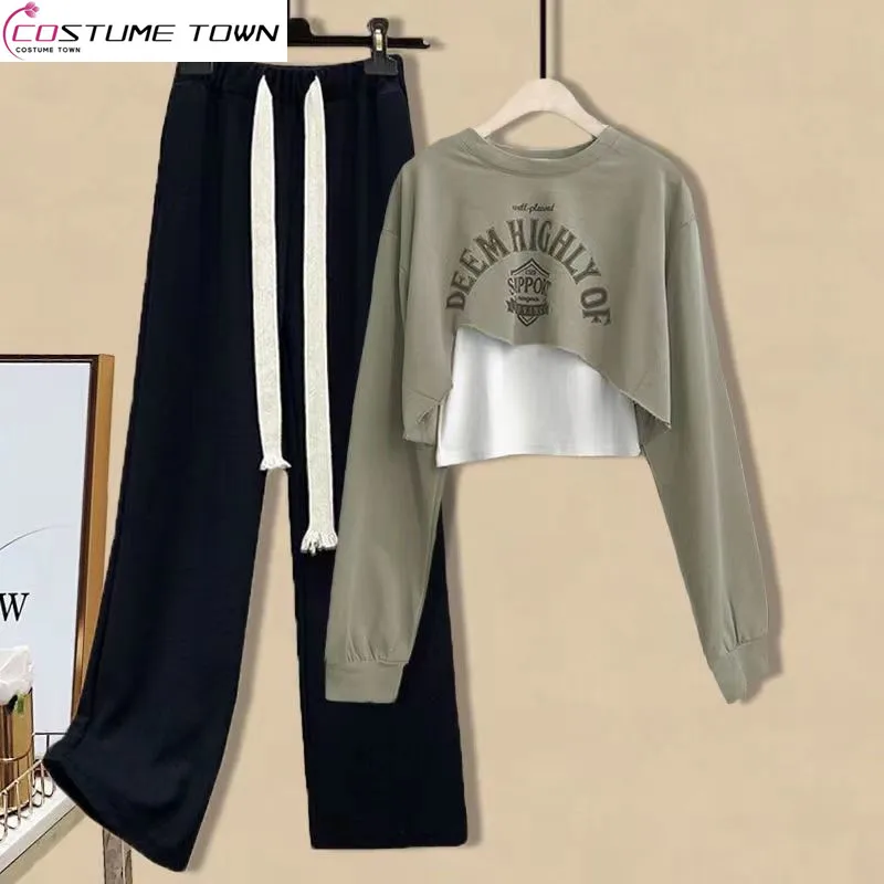 Spring and Autumn Fashion Suit Women's 2023 New Korean Long-sleeved Top Vest+wide Leg Pants Women's Three-piece Set