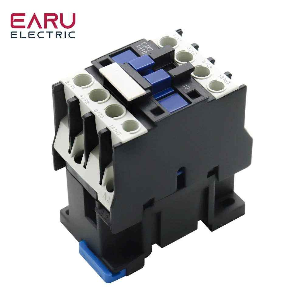 AC contactor CJX2-1810 LC1 18A 3 Phase 3-Pole NO Coil Voltage 380V 220V 110V 36V 24V 50/60Hz Din Rail Mounted 3P+1NO Normal Open