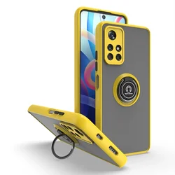 Shockproof Matte Case with Metal Ring Holder - Durable and Stylish Cover - Redmi Note 11T 5G (Yellow)