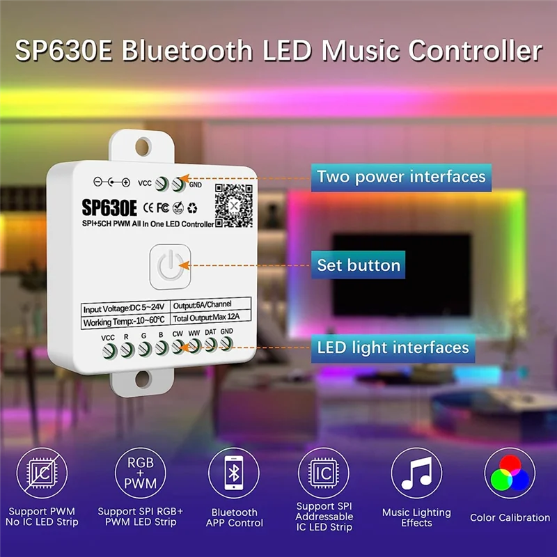 A64I SP630E 블루투스 LED 컨트롤러, PWM 단일 색상 CCT RGB RGBW RGBCCT 및 SPI TTL IC 칩 LED 스트립 라이트 지원