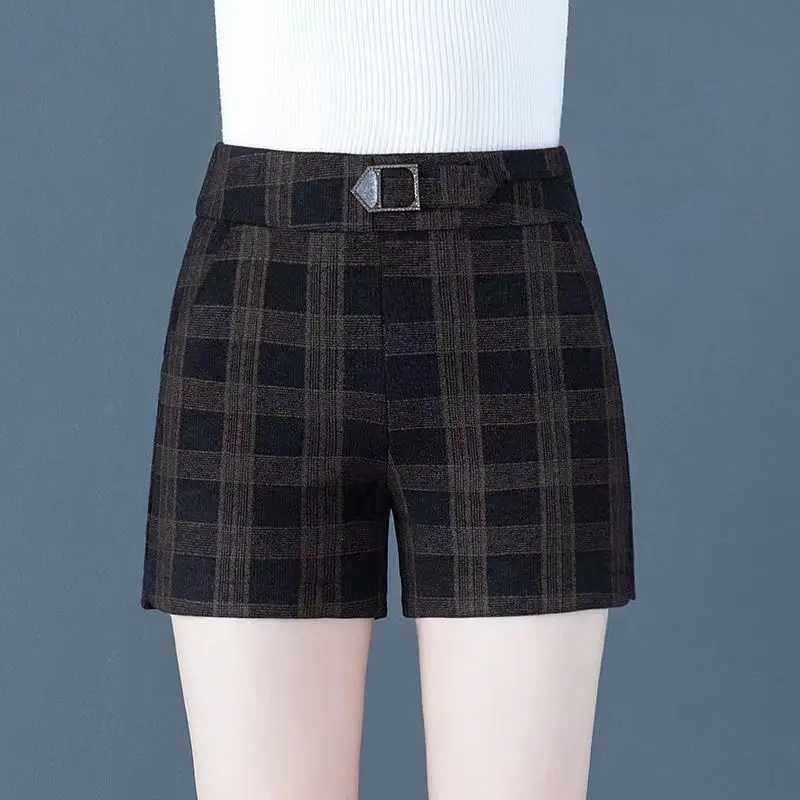 Korean Version Fashion Versatile Woolen Five Point Shorts Women's Solid Zipper Button Pockets High Waist Casual Straight Pants