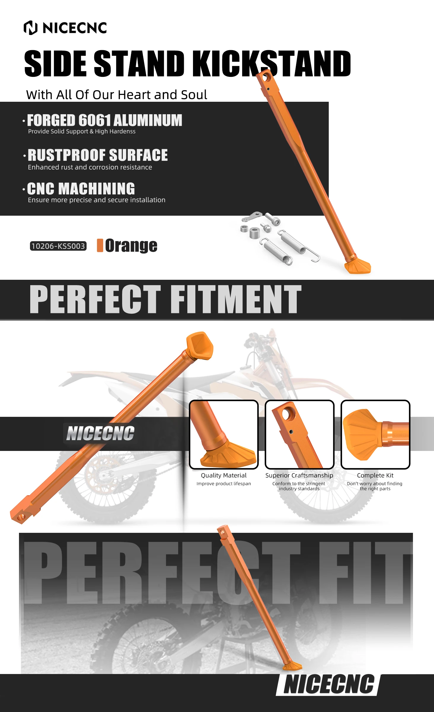 NICECNC Für 1998–2007 KTM EXC 300 EXC 150 EXC 525 450 400 300 250 200 150 125 Motorrad-Seitenständer-Kickstand-Federbolzen-Set – Detail 1