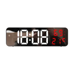 Large Digital LED Wall Clock with Temperature, Humidity, Night Mode & USB Plug-In - 9 inch (Red TEMP)