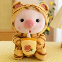 Cute Milk Tea Pig Plush Toy - Cartoon Animal Transformation Stuffed Doll, Kawaii Frog Plushie, Soft Hugging Pillow Gift 6