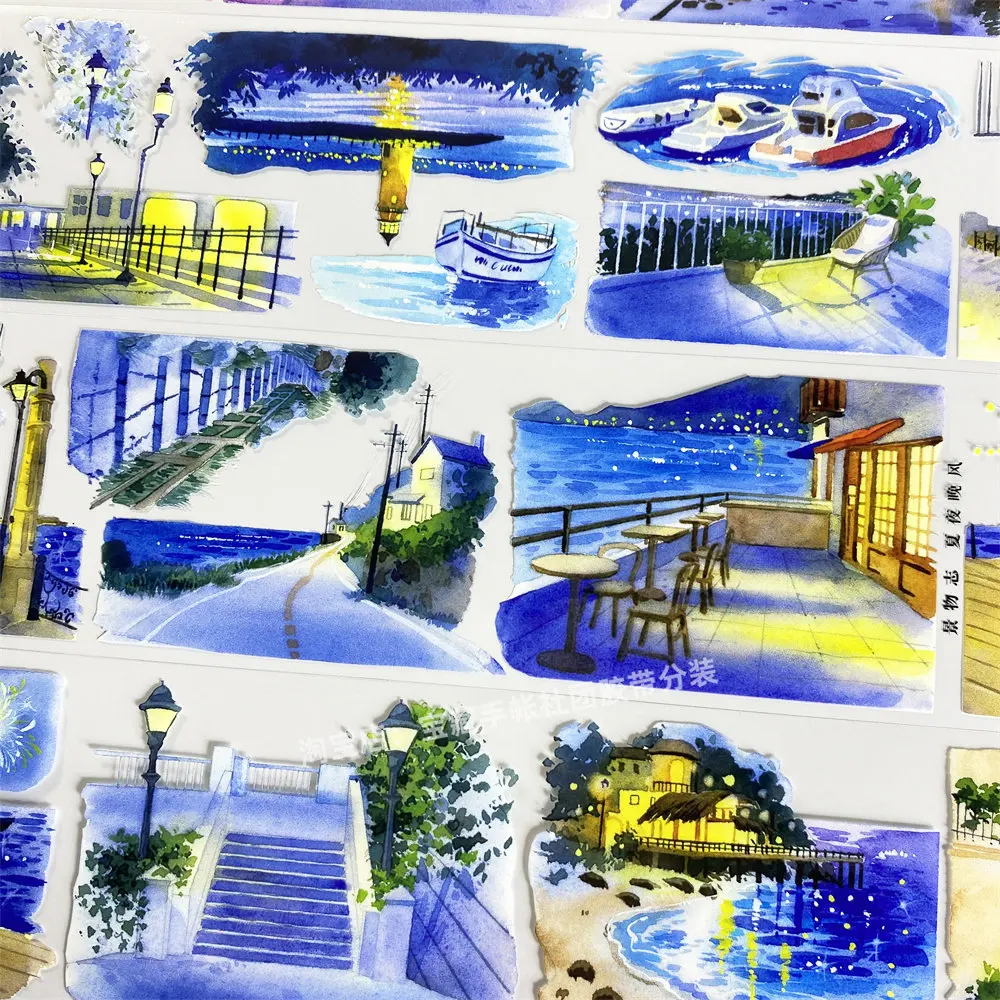 와시 펫 테이프 A700 여름 밤 저녁 해변 풍경 스트리트 뷰 앤틱 스크랩북 콜라주 DIY 카드 스티커