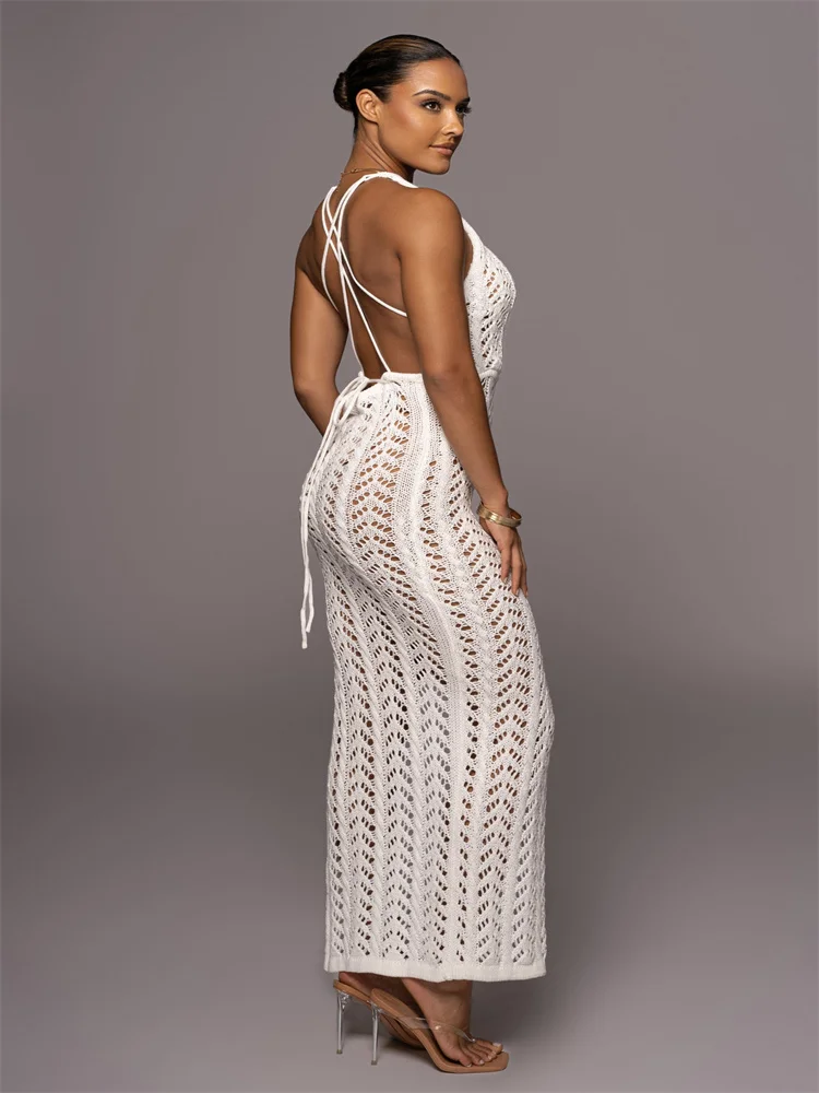 JRRY Sexy High Slit Knitted Dress One Shoulder Hollow Out