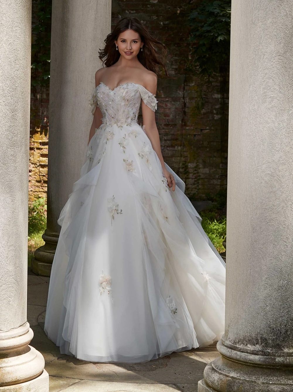 Wedding Dresses Sparkly 3D Flower Beads Bride Robe A-line Long Bridal Gown  | eBay