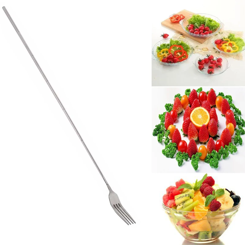 Dinner Fork Stainless Telescopic Extendable Fork Spoon Fruit Dessert Long Cutlery ForkBBQ Meat Kitchen Dinnerware Tableware