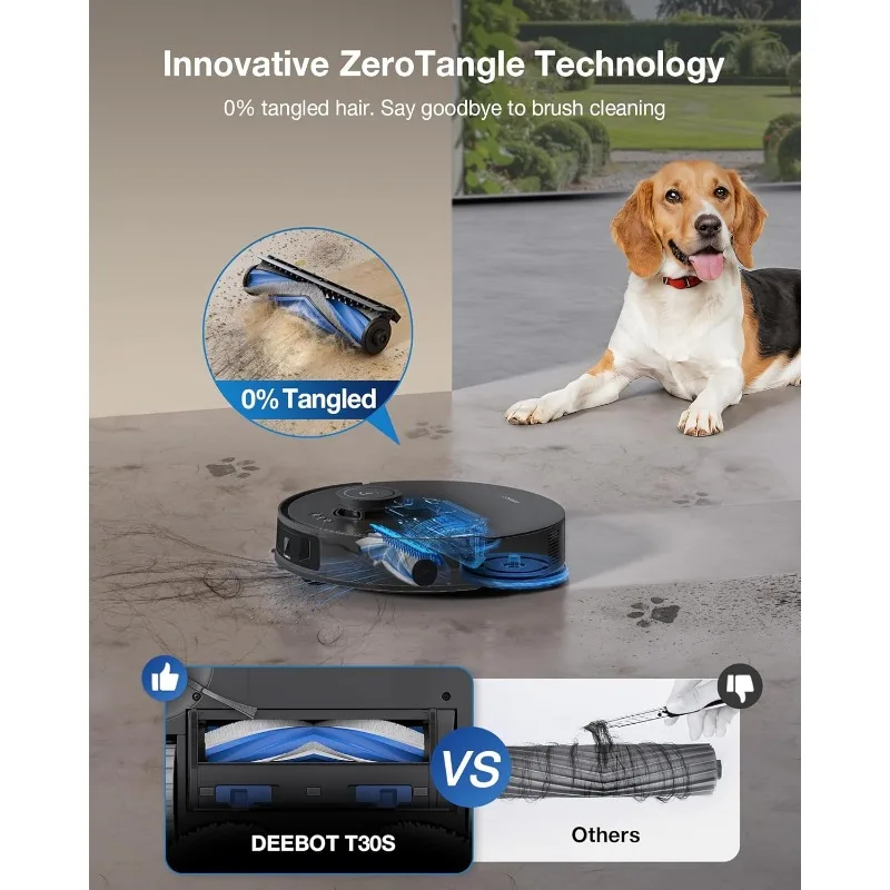 ECOVACS DEEBOT T30S Robot Vacuum and Mop, 11000Pa, ZeroTangle Technology, TruEdge Adaptive Edge Mopping, Hot Water Mop Washing
