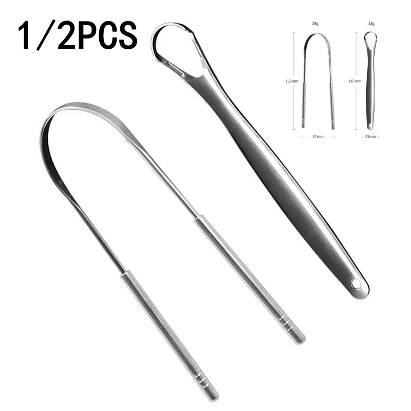 

1/2PCS Tongue Scraper Stainless Steel Tongue Cleaner Oral Care Hygiene Scraper Tools