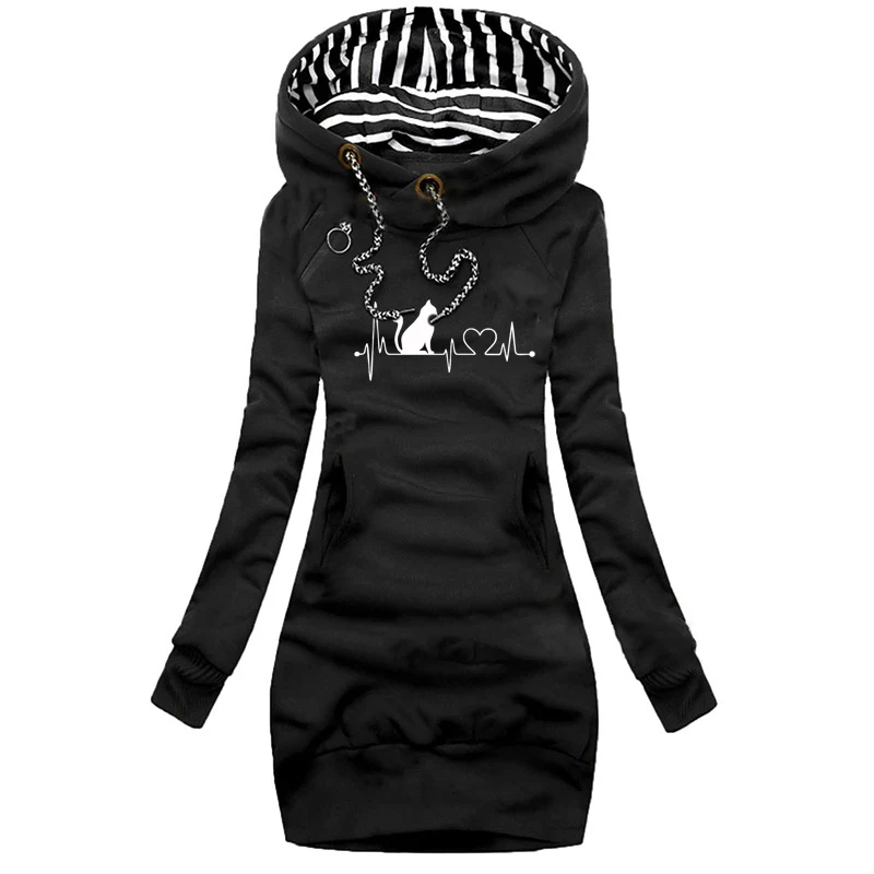 

Casual Women Long Sleeve Autumn Dress Drawstring Slim Mini Hoodie Dress Vestidos Femme Fashion Pullover Hooded Streetwear
