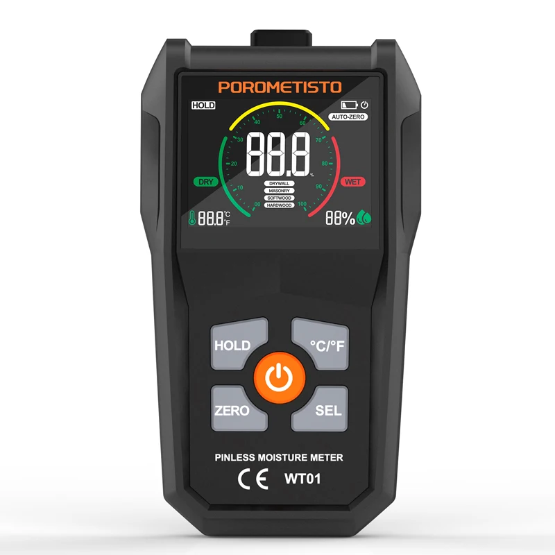 Wood Moisture Meter 6-in-1 Handheld Digital Moisture Meter Pinless Wood Moisture Meters WT01 Detector Non-Destructive Water Leak Detector
