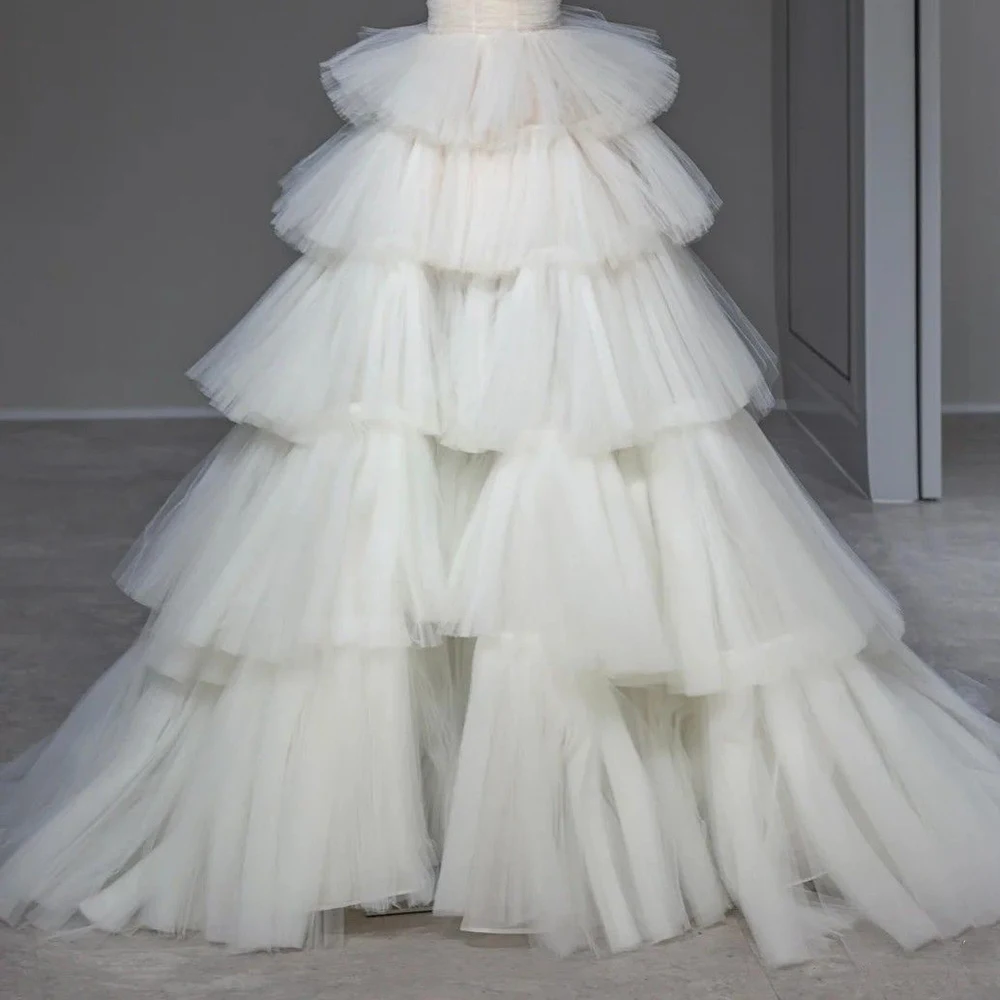custom-made-off-white-high-low-wedding-skirt-elastic-waist-tiered-tulle-prom-party-skirts-front-2-layer-back-5-layers-tutu-skirt