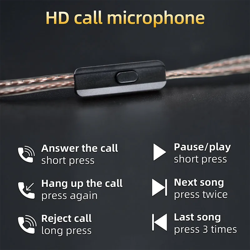 KZ ZS10 ZSN ZEX PRO In Ear Cable High-Purity Oxygen-Free Copper Twisted Earphone Cable 2 pin Cable Silver Plated Cable With Mic