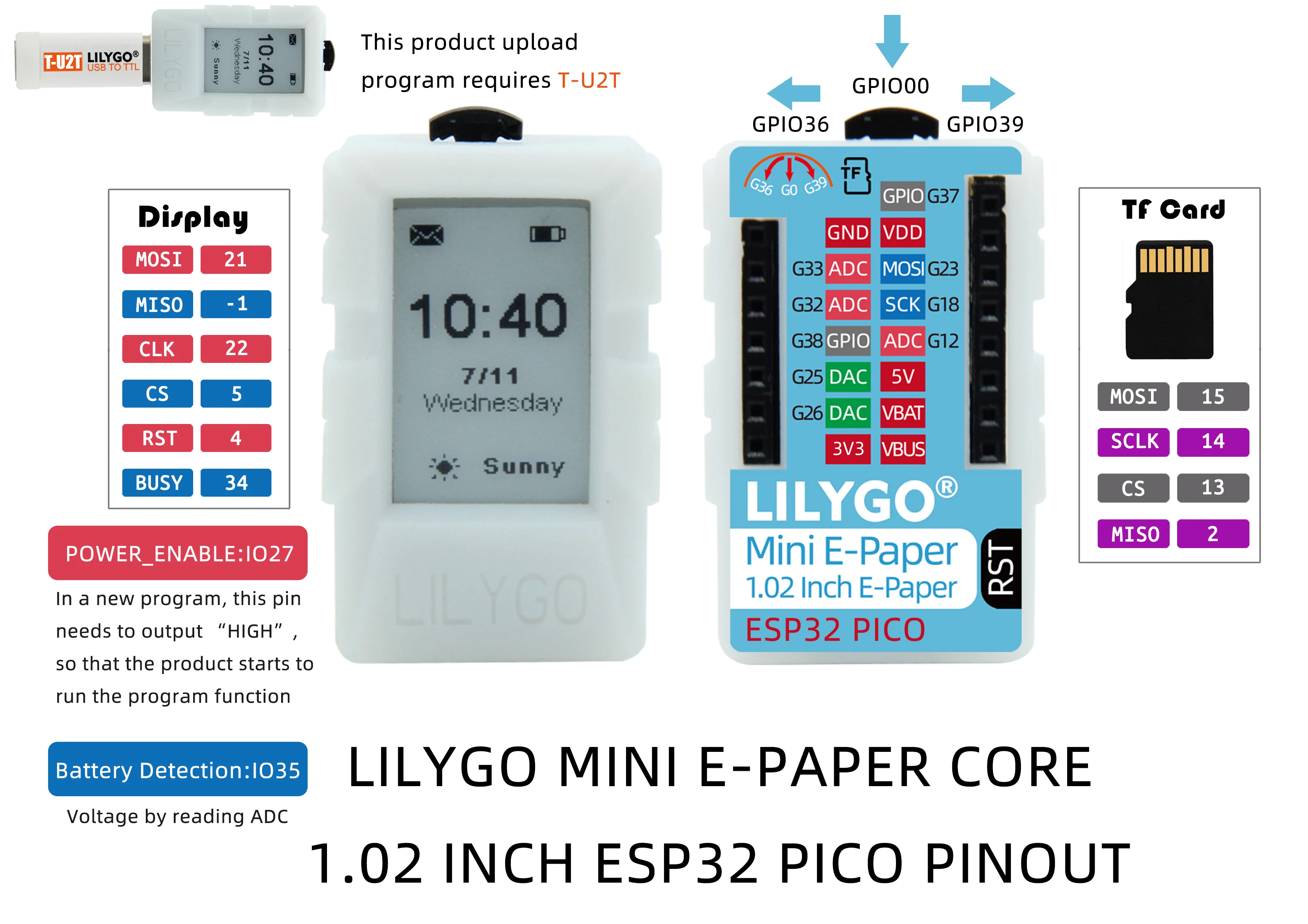 Lilygo® Ttgo Mini E-paper Core Esp32 1.02 Polegada Display Esp32 Pico wi fi sem Fio Ble Placa de Desenvolvimento do Módulo tf com Abs Escudo - Image 2