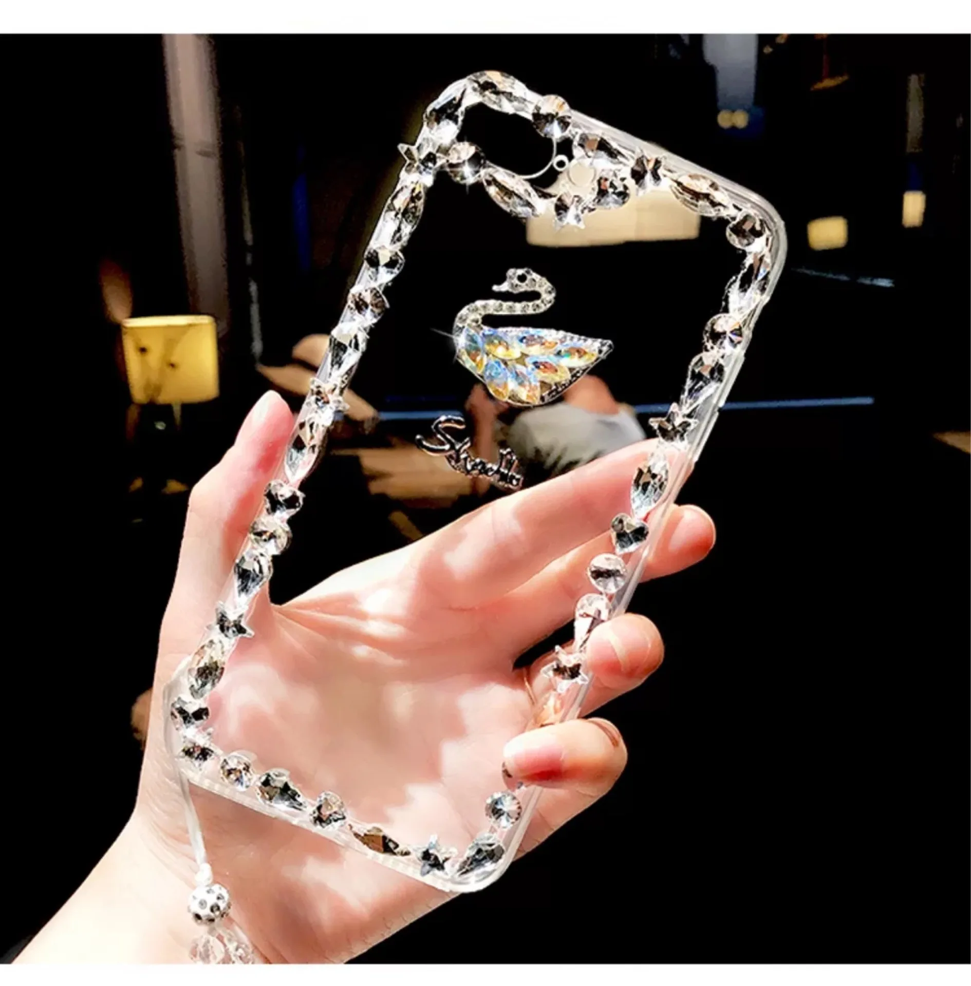 Tide Shell Per Iphone 13 Pro Max Custodia Strass Swan Rabbit Cute Phone Case Crystal Mobile Phone Shell