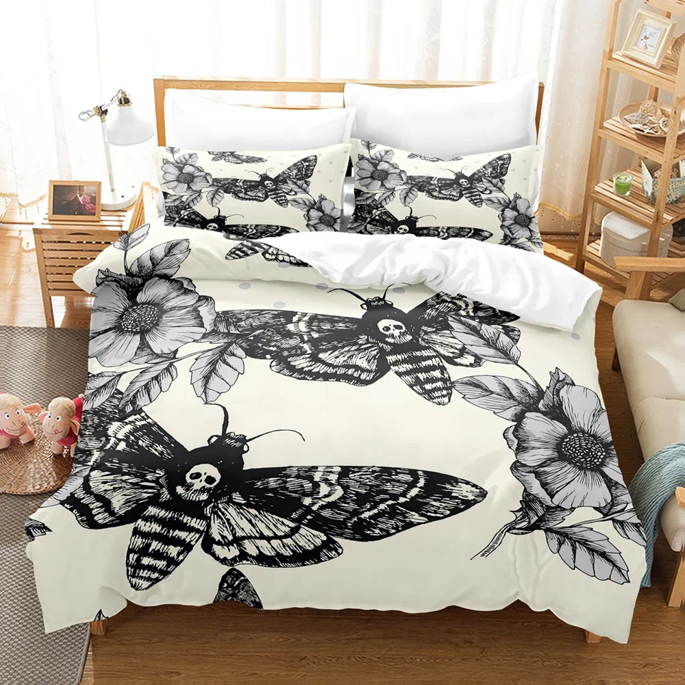 Black Death Moth Bedding Set Gothic Skull Duvet Cover Set Butterfly Bedclothes 2/3pcs Moon Stars Luxury Home Textiles