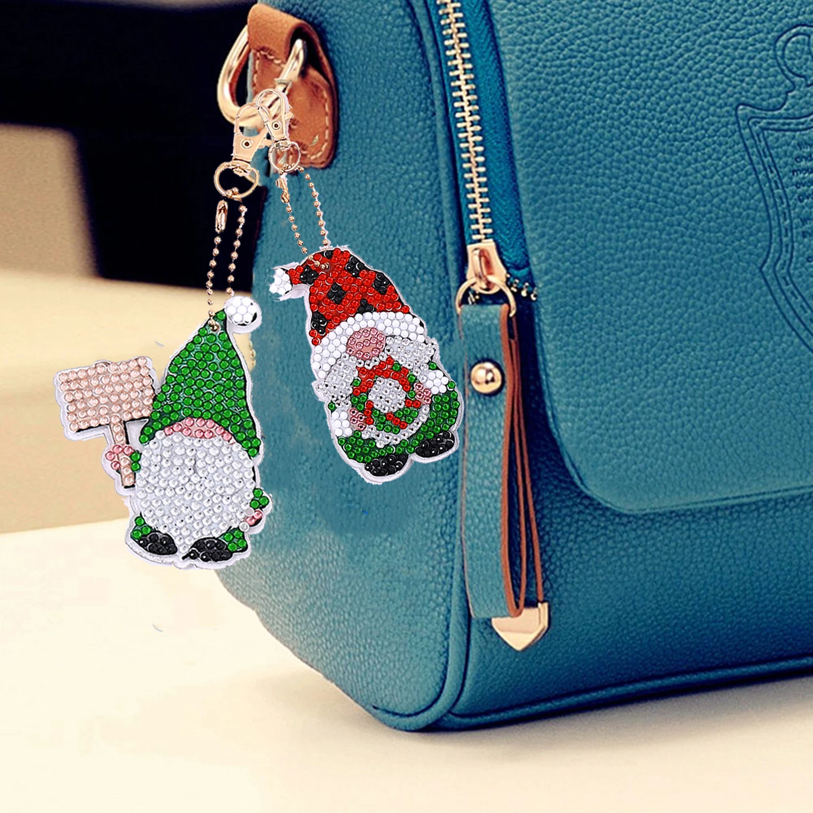 Kit 5 Portachiavi Diamond Painting 5D - Fai Da Te Con Strass E Motivi Delfini - Foto 7