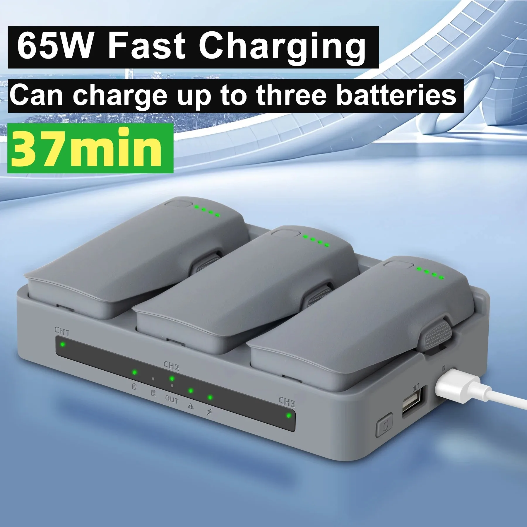 Chargeur rapide 65W 3 canaux pour batterie DJI Neo 2 - Hub intelligent