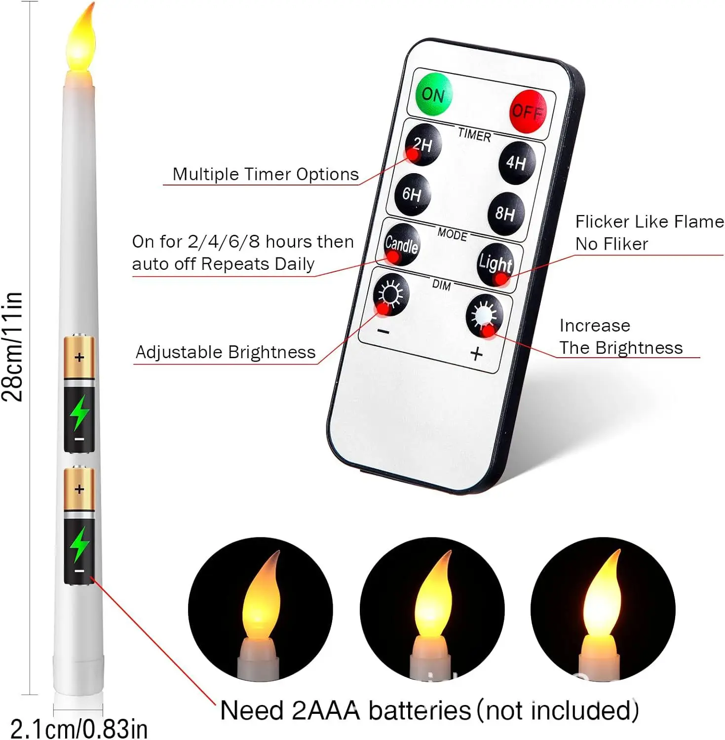 6PCS LED Flameless Electronic Candles Battery Powered Taper Long Candle Light for Halloween Party Home Decoration Flashing Lamp