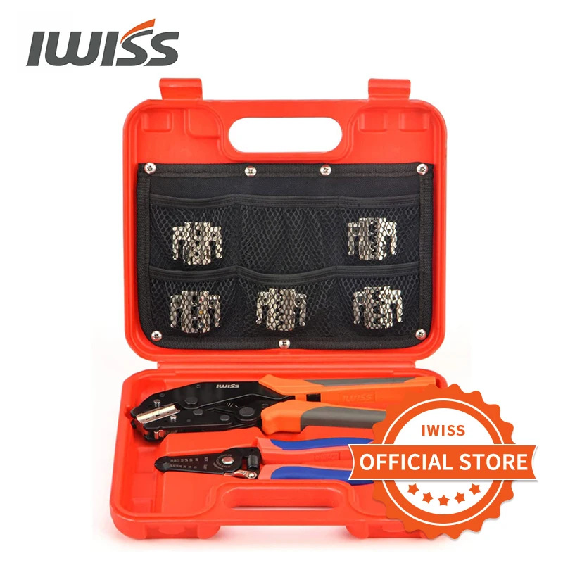 IWISS Quick Change Ratcheting Wire Crimper Tool Set for Insulated, Heat Shrink, Non-Insulated Terminals, Battery Cable Lugs ect.