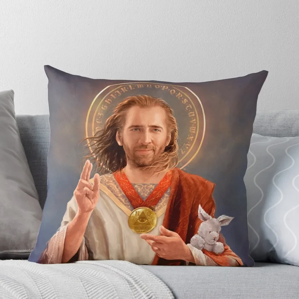

Nicolas Cage, Saint Nicolas of Cage, Nic Cage Original Religious Painting Throw Pillow Luxury Pillow Case Custom Cushion