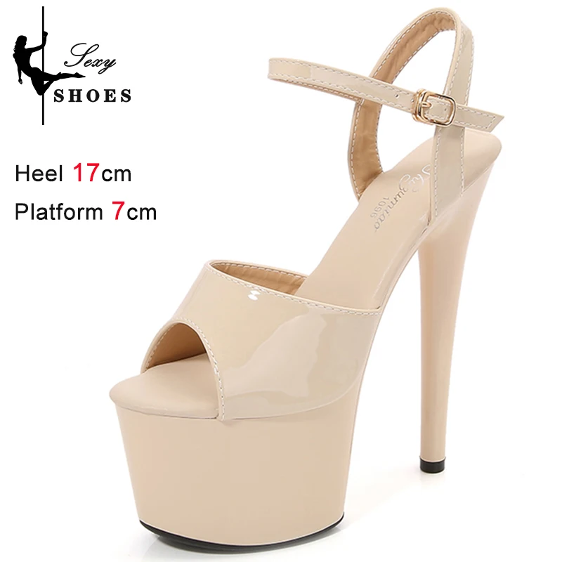 Shoes for Women 17CM High Heeled Sandals Open Toe Shoes Summer Buckle Strap Platform Party Club Striper Shoes Female Stiletto