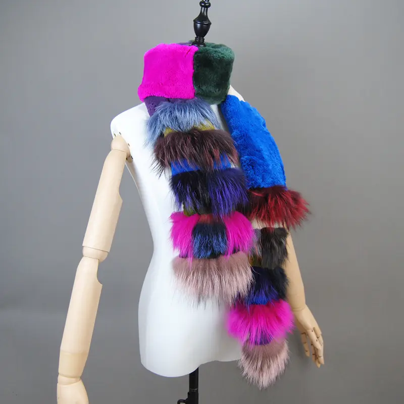New Natural Soft Knitted Rex Rabbit Fur Scarf Women Winter Long Style Real Fur Muffler Lady Warm 100% Genuine Fox Fur Scarves - Image 5