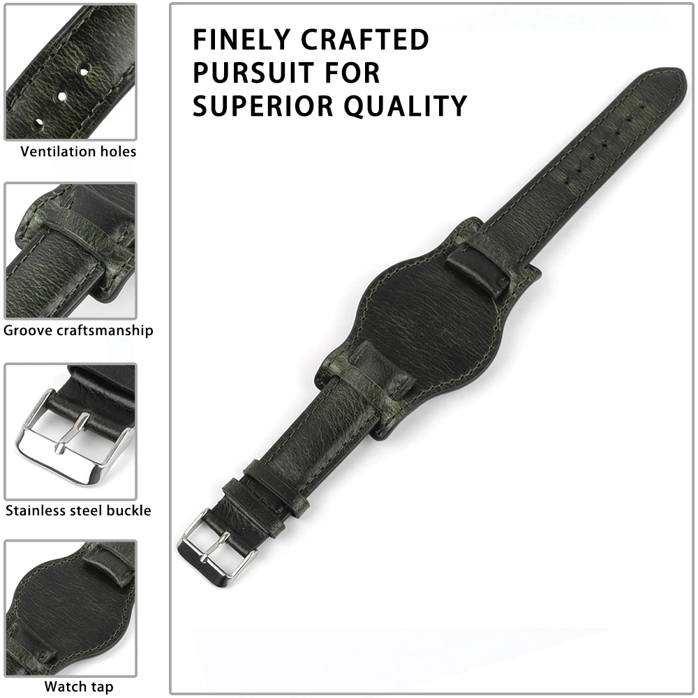 Retro Handmade Genuine Leather Watch Strap in Matte Brown Coffee