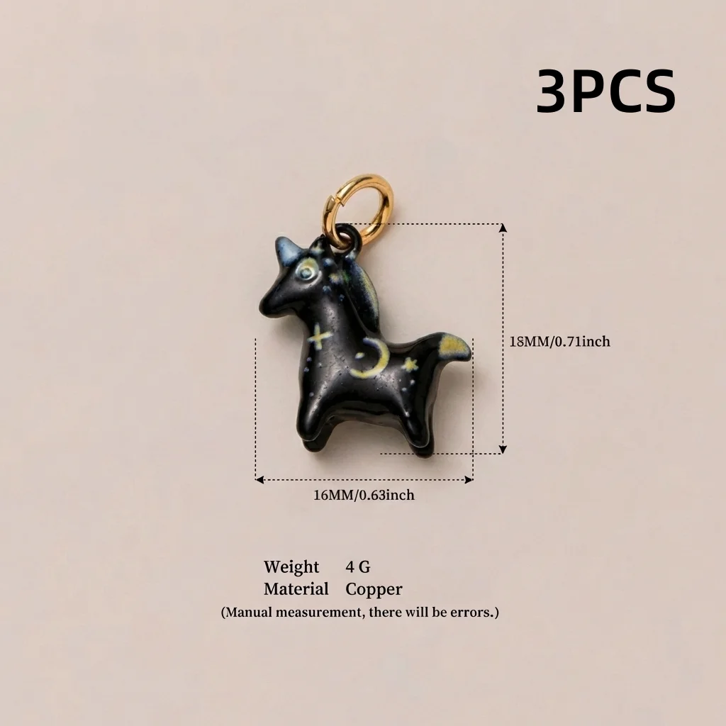 3 Stück neue modische Anhänger aus der Natural Series mit Frosch, Pony, Hirsch und Elefant zum Selbermachen für Schmuck. – Detail 6