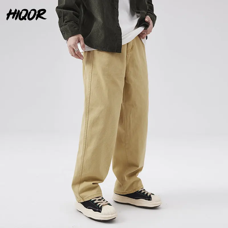 

HIQOR New Spring Baggy Harajuku Solid Jeans 2023 Mens Streetwear Causal Y2k Denim Trousers Traveling Cotton Button Fly Male Kpop