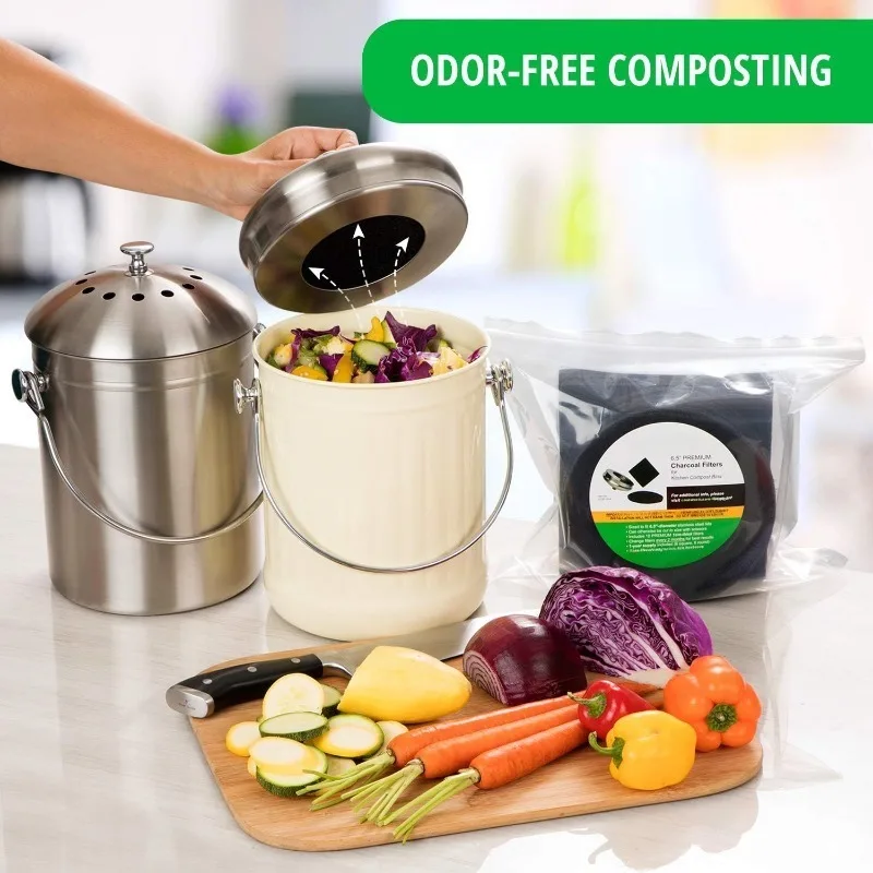 Compost Bin Filters Charcoal-12 Pack Extra Thick (1cm) Fits Gallon Bucket Countertop Bins-Activated Carbon, Both 6.5&rdquo;
