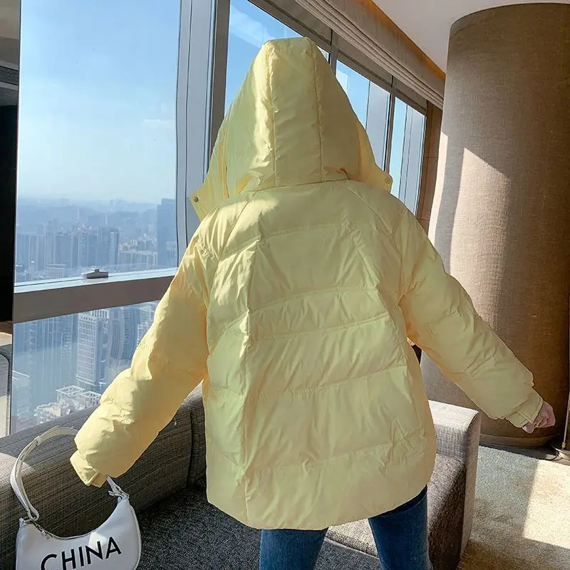 2023 New Women Down Jacket Winter Coat Female Thick Warm White Duck Down Outwear Loose Stand Collar Hooded Outcoat Short Parkas