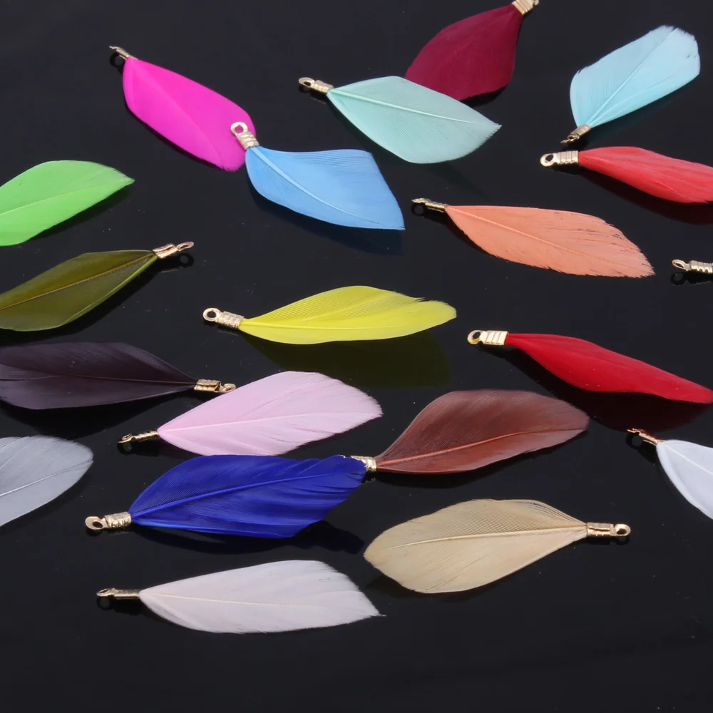 

10pcs/batch 35mm Natural Feather Multicolor KC Gold Metal Clip DIY Necklace Tassel Earrings Jewelry Making Ornaments