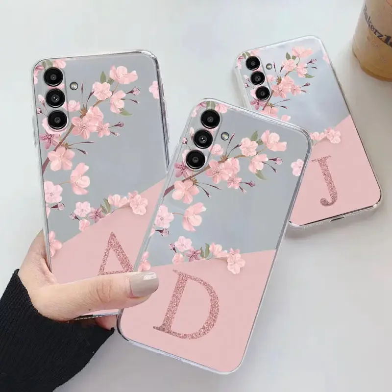 Chic Floral A-Z Letter Clear Pink Phone Case Cover