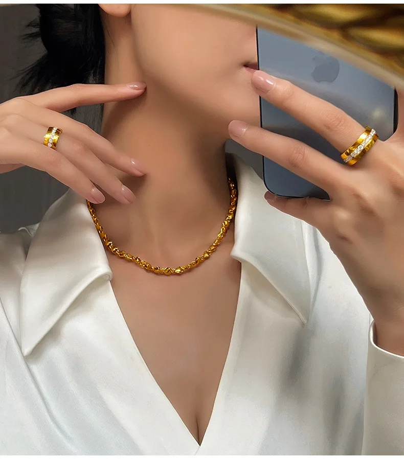 Luxuriöser Zirkon-Ring für Damen 316L Edelstahl Vergoldet Runder Paar-Verabredungsring Vintage Wasserdichter Schmuck Geschenk – Detail 8