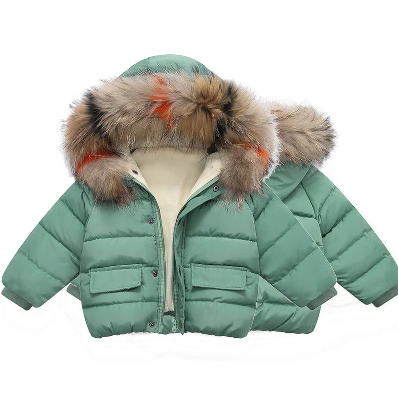 Baby Girl Boy Warm Outerwear Winter New Children Down Jacket Big Fur Collar Coat Kids Clothes Solid Thicken Girl Boy Jacket