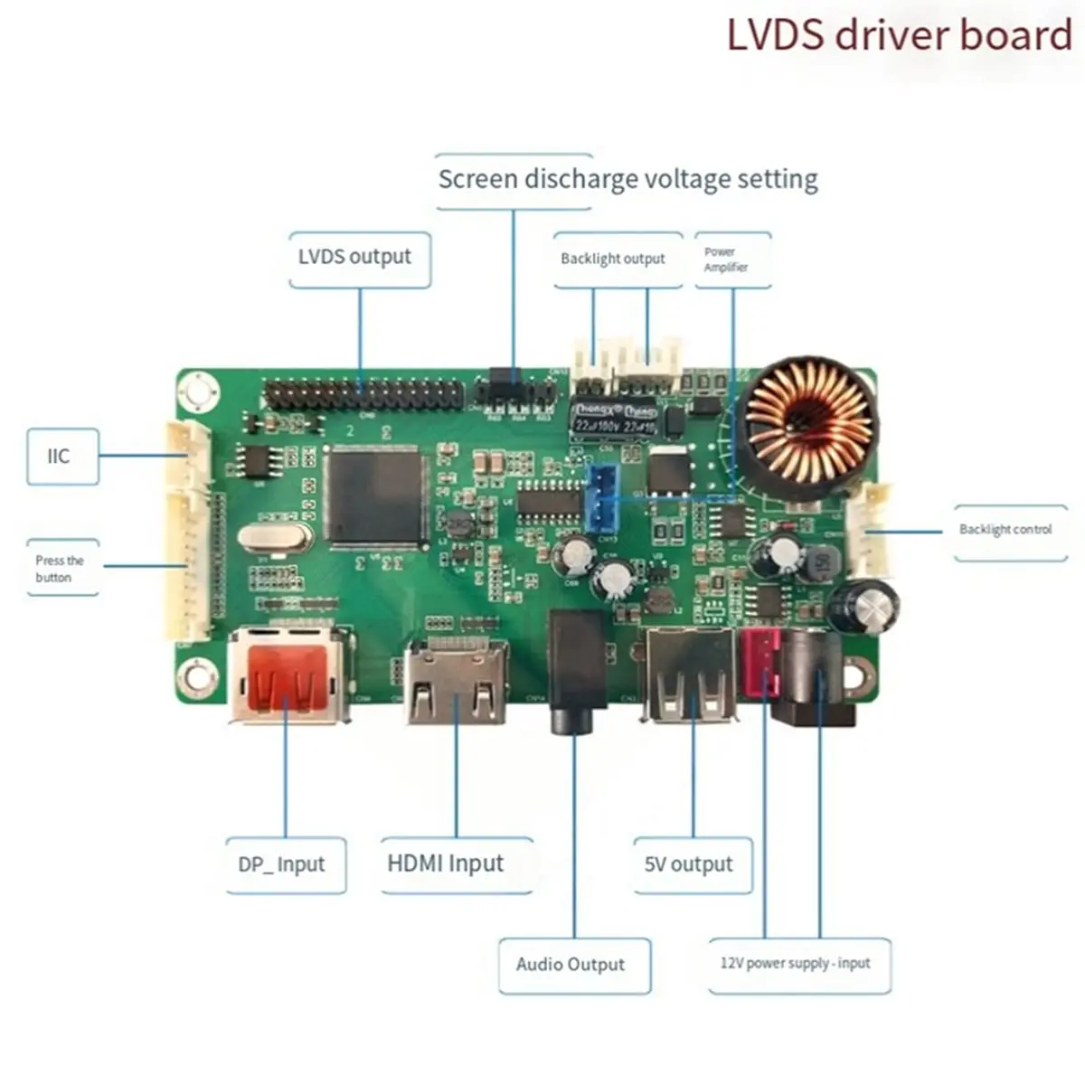 CJSD--호환 가능한 7-65인치 LCD 화면 DP-LVDS 드라이버 보드(앰프 포함), 헤드폰 충전 USB 포트 1920X1080 해상도