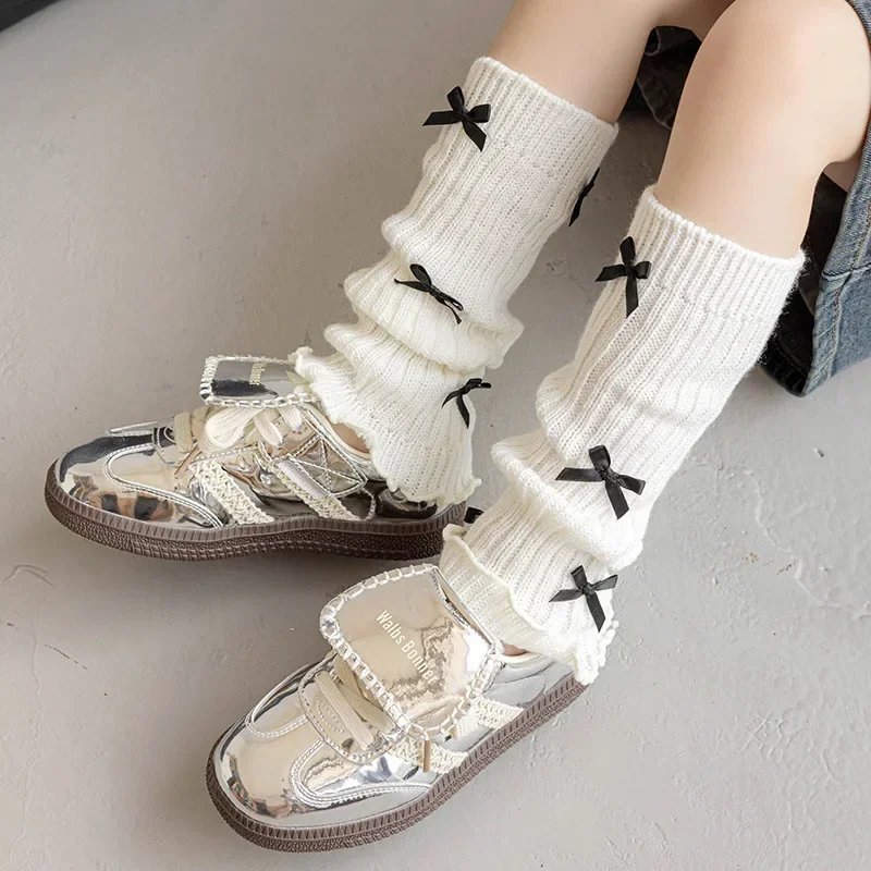 Children Leg Warmers Kids Autumn Warm Leg Warmers Girls Sweet Ballet Bow Knitted Yarn Sock Winter Fashion Children Cute Pile Sock Legwarmers