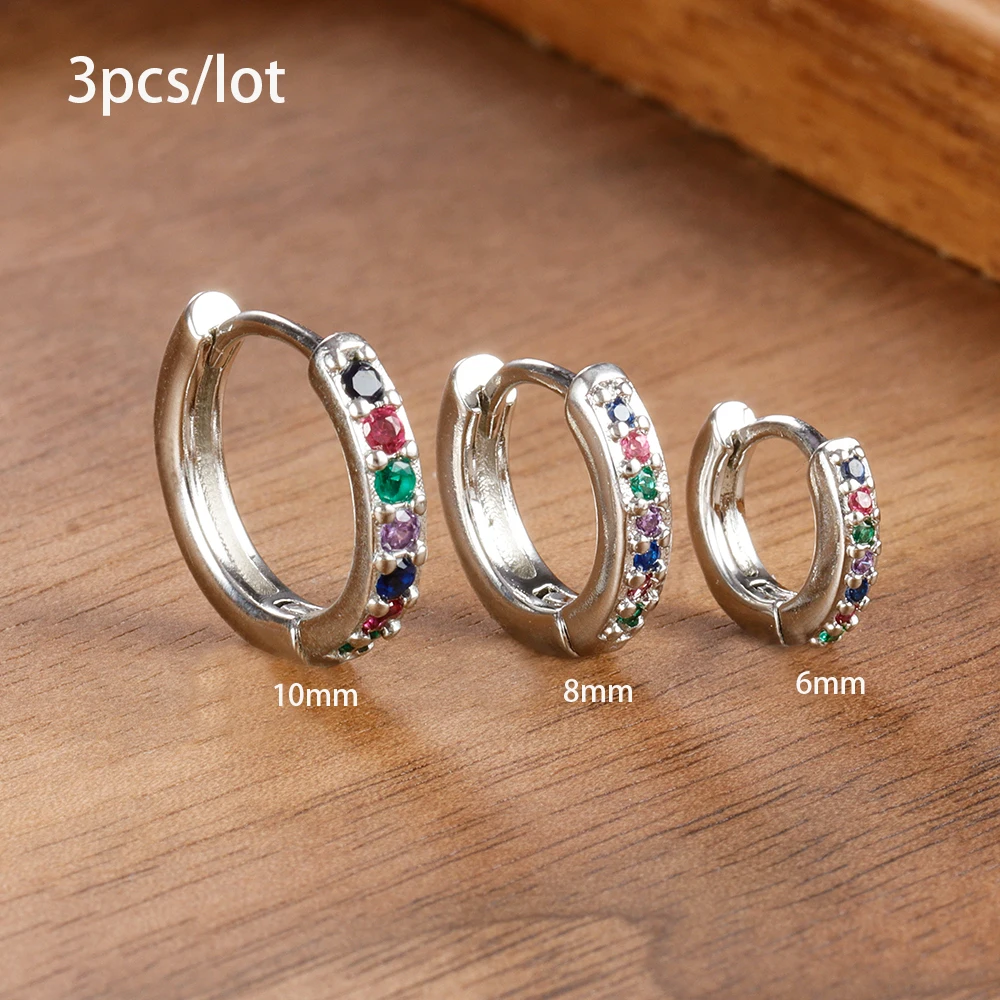 3 teile/satz Edelstahl Minimal Creolen Kristall Zirkonia Kleine Huggie Helix Tragus Knorpel Ohrringe Piercing Schmuck – Detail 12