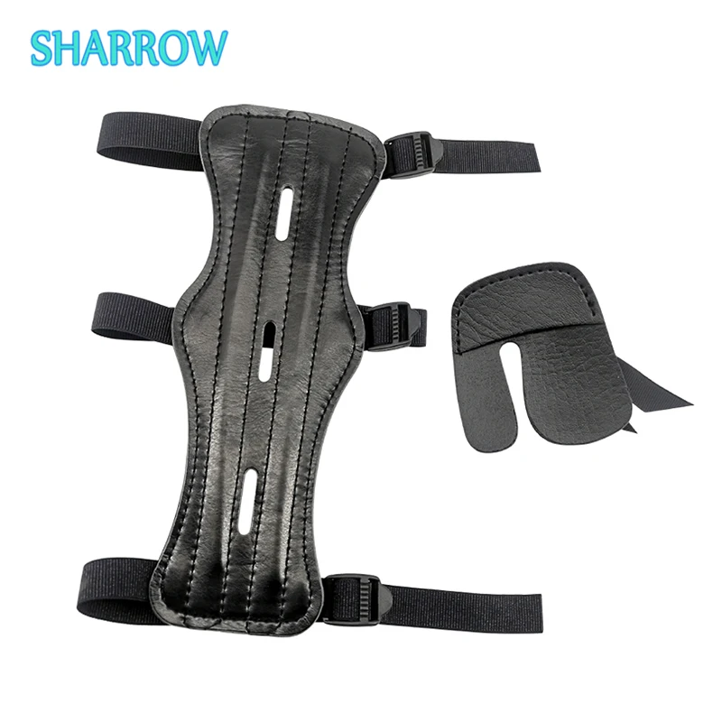 1Set Archery Arm Guard Finger Tab Protector Set Protective Gear Leather Adjustable for Bow Arrow Hunting Shooting Accessories