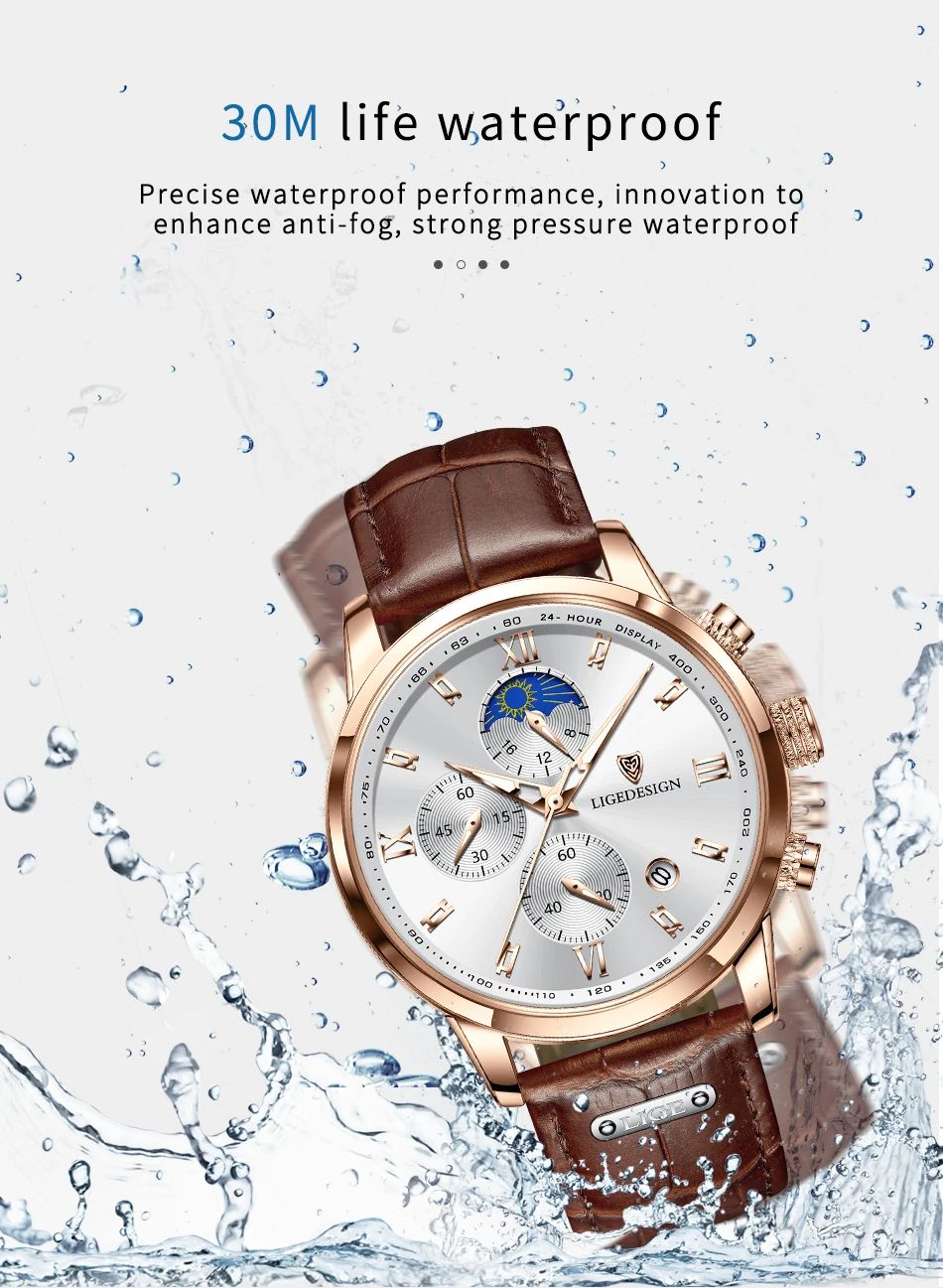 Lige casual herren uhr luxus leder wasserdicht sport quarz armbanduhr chronograph militär uhr für männer relogio mascumino – Detail 8