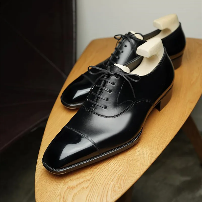 

Black Men's Oxford Shoes Business Handmade Square Toe Lace-up Dress Shoes Fashion Brown Men Shoes Free Shipping