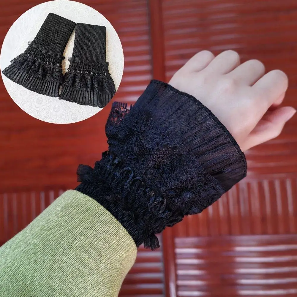 Women Long Lace Wrist Cuffs Knitting Elastic Arm Warmers Sleeves Cuffs Warm Fingerless Gloves Lolita False Cuffs Sweater Decor